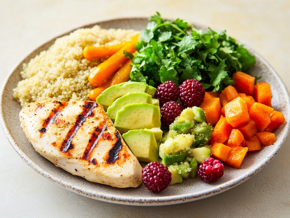 Приклад збалансованого харчування з різноманітними продуктами